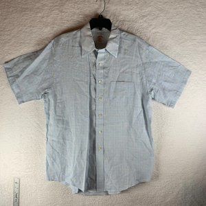 Brooks Brothers Men's Short Sleeve Button Up‎ Blue Plaid Linen Shirt Size L 8896